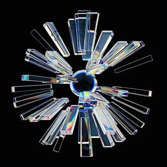 Starburst Glass Prism Sculpture with Central Glass Sphere