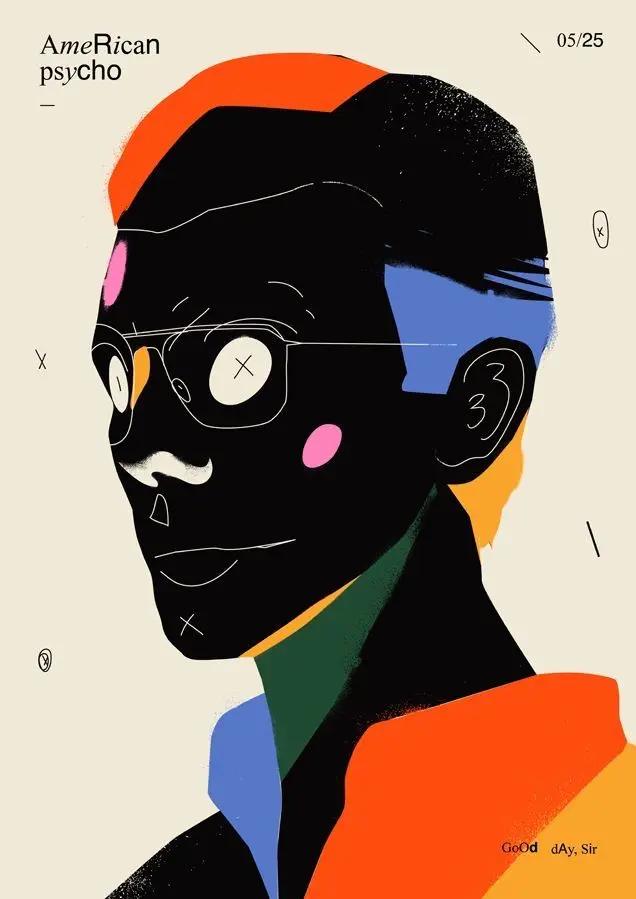 Bold silkscreen portrait poster — "AmeRican psycho"