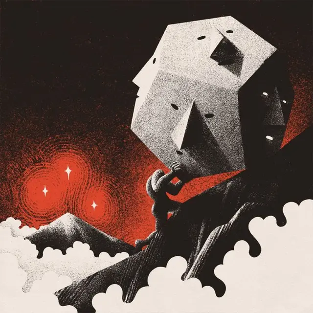 Climber Hauling Two Faceted Stone Heads — Stipple Poster