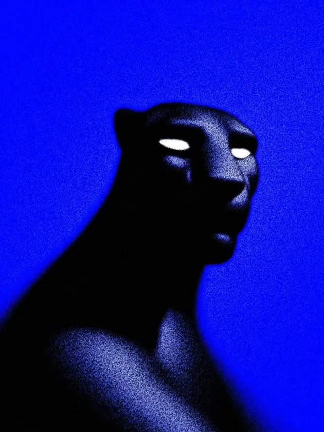 Stippled Black Panther Silhouette on Cobalt Blue