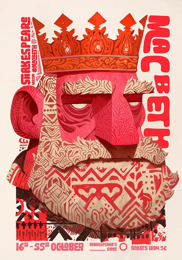 Macbeth poster — stylized crowned king portrait (Shakespeare)