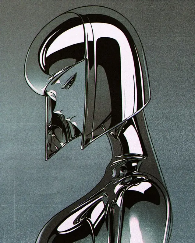 Chrome Android Bust — Manga-Inspired Futuristic Portrait