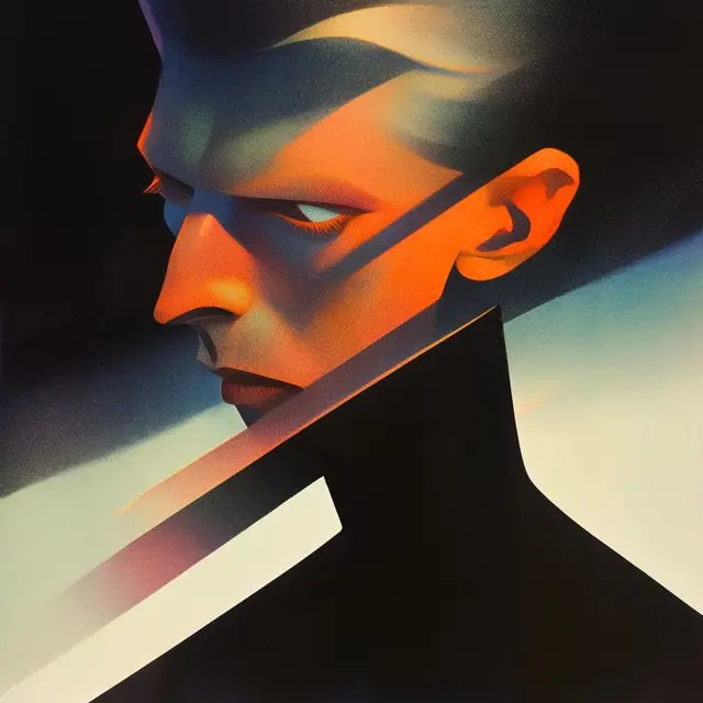 Angular Side-Profile Portrait with High-Collar Silhouette
