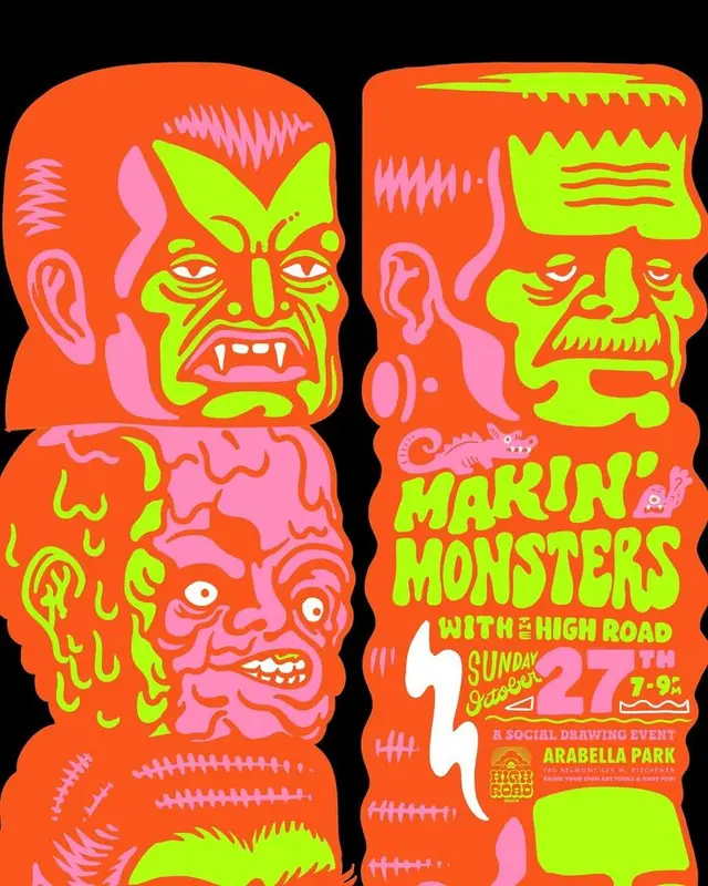 Neon 'MAKIN' MONSTERS' event poster — Arabella Park, Oct 27