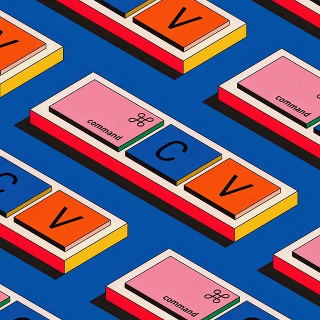Isometric repeat pattern of command, C and V keycaps