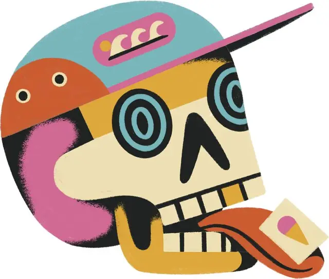 Skull character with snapback and ice-cream card