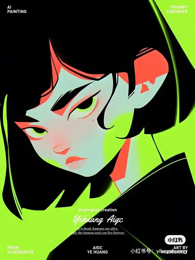 Neon anime portrait poster — AIGC / YE HUANG