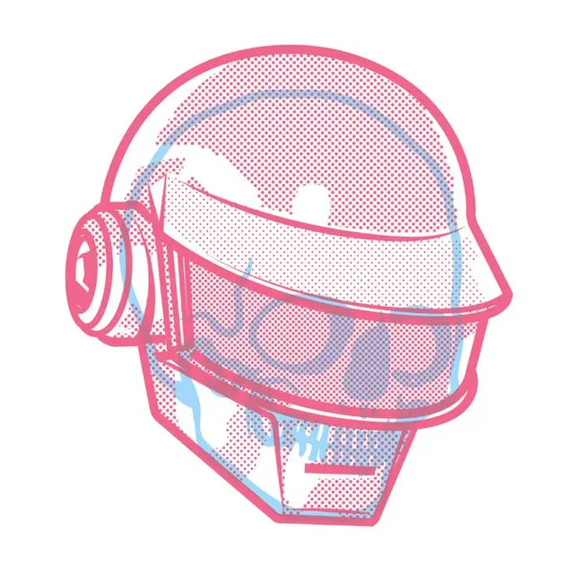 Pink & Blue Halftone Futuristic Helmet Illustration
