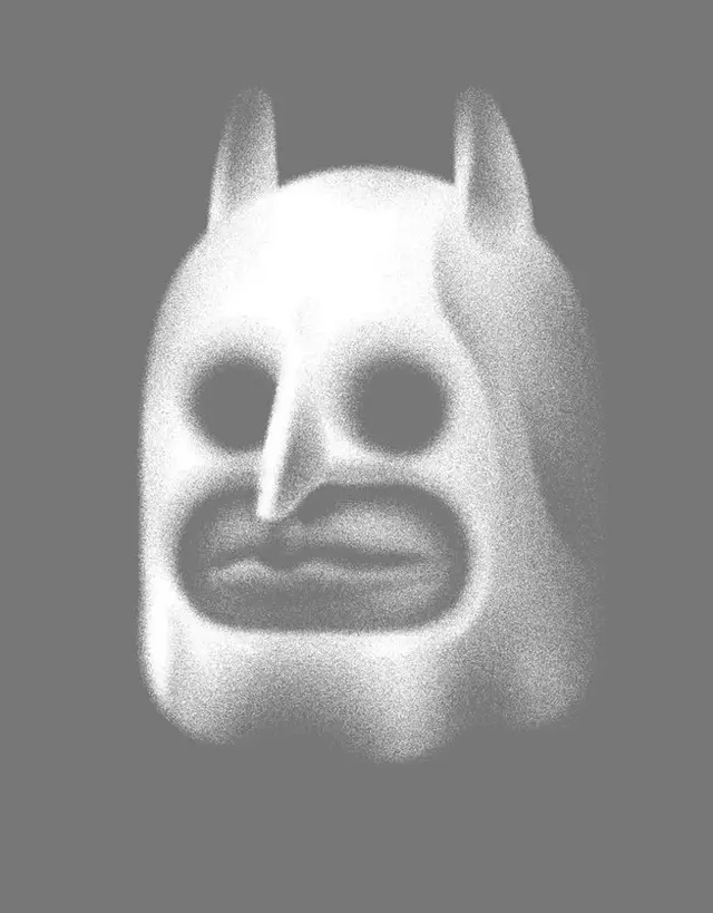 Stippled Grayscale Horned Mask Illustration