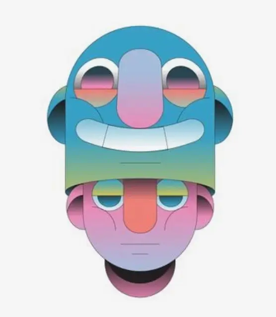 Stacked Gradient Faces — Surreal Vector Portrait