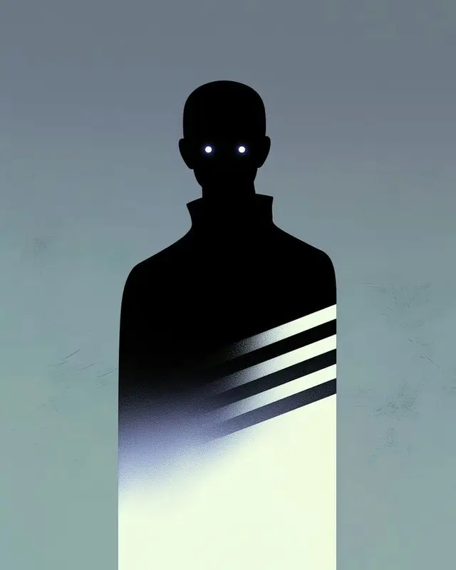 Faceless Silhouette with Glowing Eyes and Three Diagonal Stripes