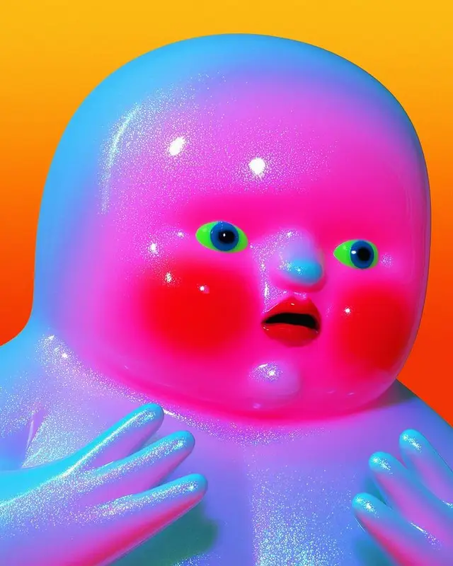 Glossy Neon Vinyl Baby Figurine — 3D Pop Surrealism