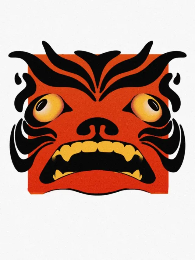 Red Oni Demon Mask Illustration — Bold Retro Graphic