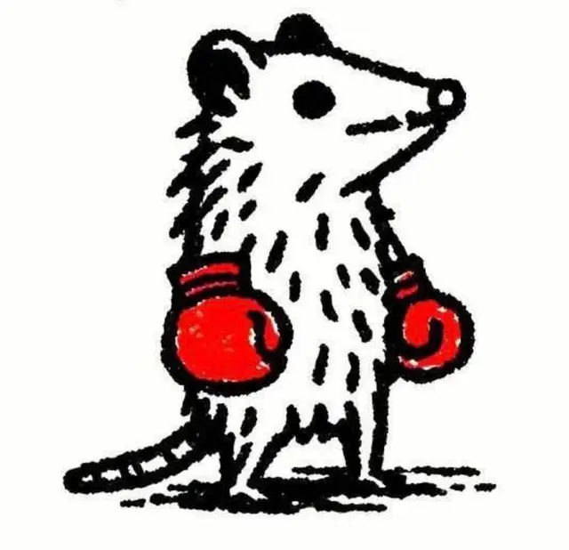 Hand-drawn rodent character wearing red boxing gloves
