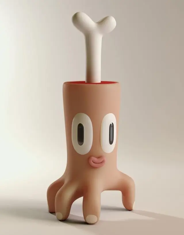 Whimsical pastel character planter with bone-shaped handle