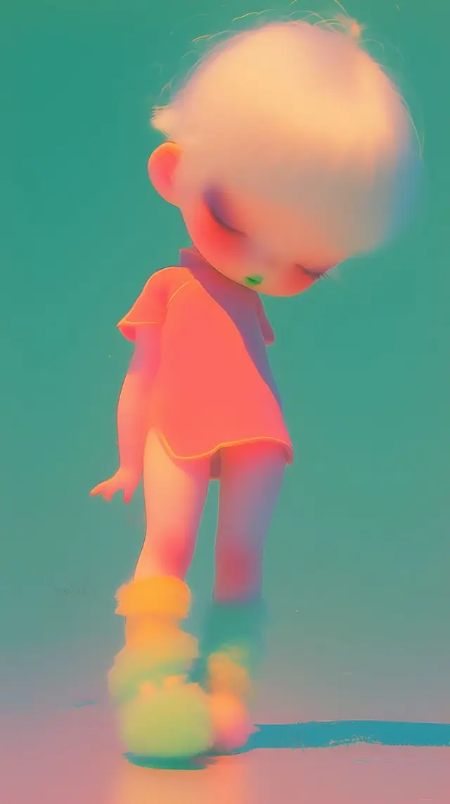 Pastel 3D Doll with Fluffy Boots on Teal Background