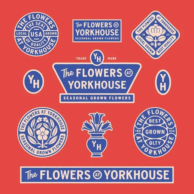 The Flowers at Yorkhouse — vintage floral badge and label set