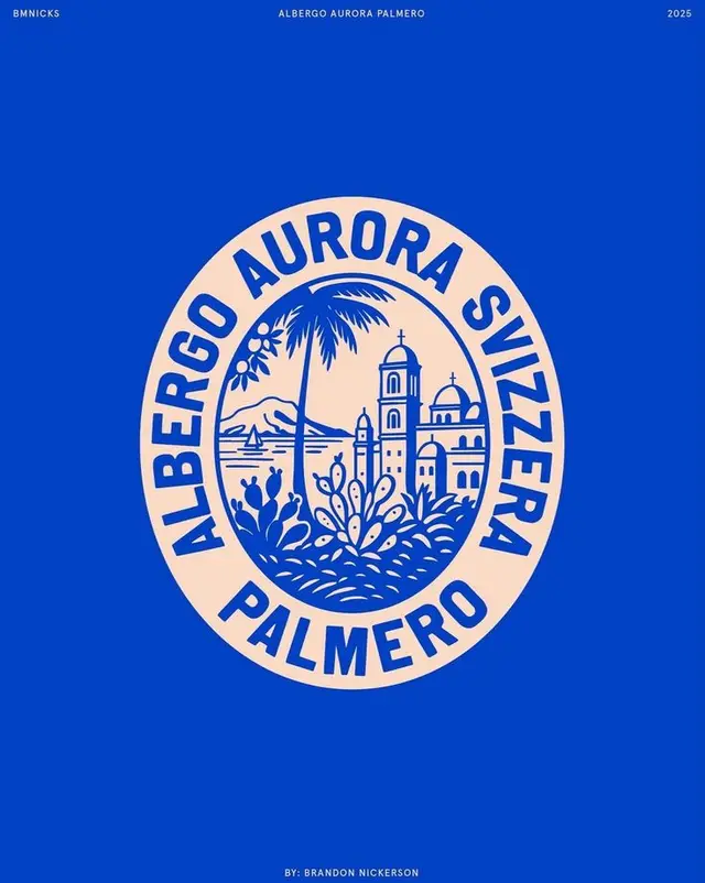 Albergo Aurora Svizzera Palmero — blue & beige hotel emblem poster (2025)