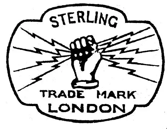 Vintage Sterling (London) trademark logo — raised fist with lightning bolts