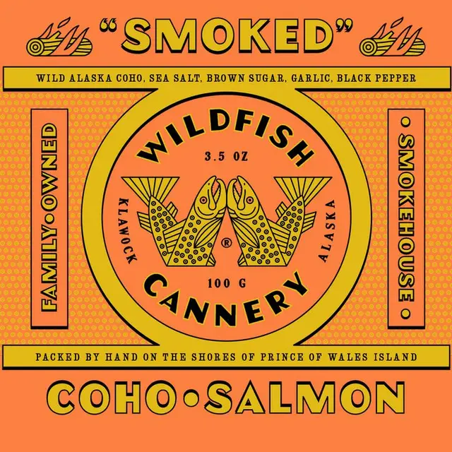 Wildfish Cannery 'Smoked' Coho Salmon vintage-style label