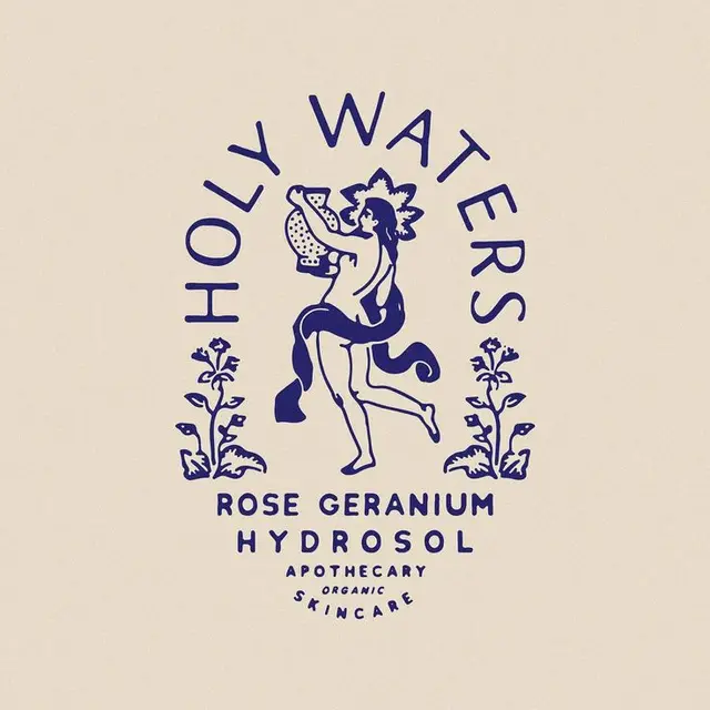Vintage apothecary label — Holy Waters Rose Geranium Hydrosol