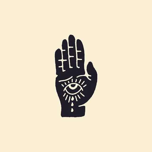 Linocut-style Hand with Eye Symbol on Beige
