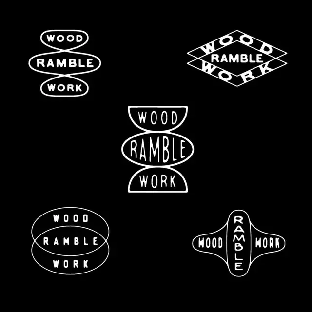 Wood Ramble Work — five monochrome badge logo variations
