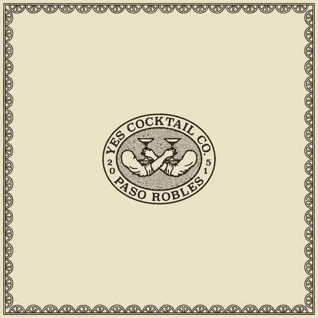 Yes Cocktail Co. vintage seal — Paso Robles logo on cream menu cover