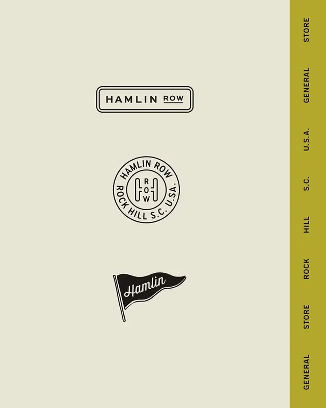 Hamlin Row logo suite — vintage badge, circular seal and pennant (Rock Hill, S.C.)