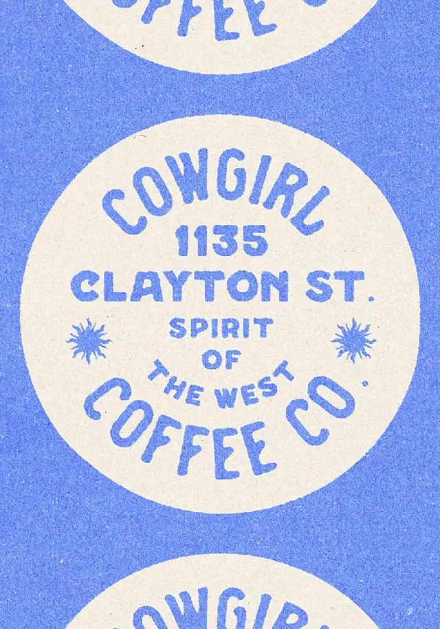 Cowgirl Coffee Co. circular label — 1135 Clayton St.
