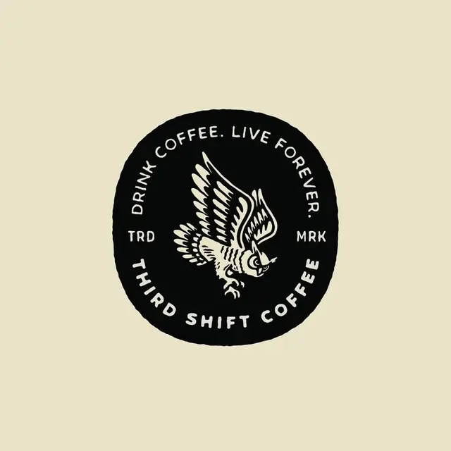 Third Shift Coffee — hand-drawn owl badge logo