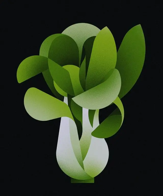Abstract green houseplant in white vase — geometric gradient illustration