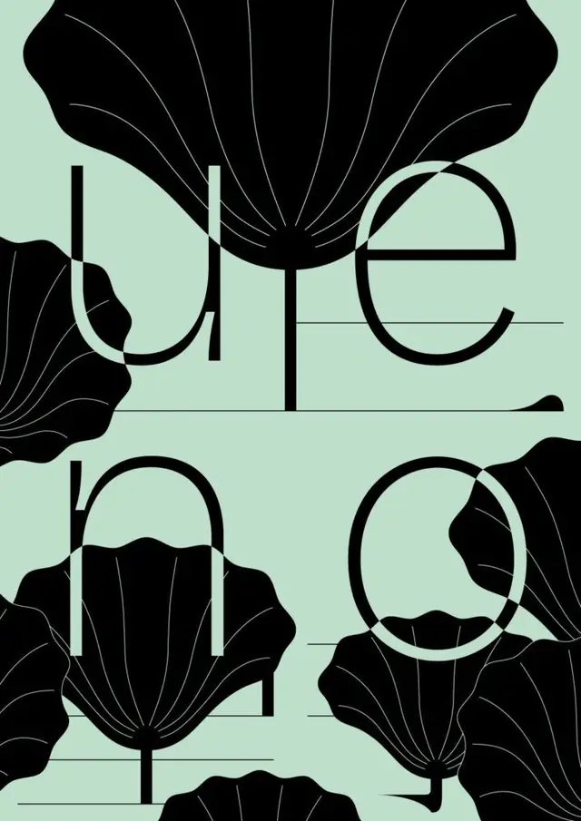 Mint poster with oversized lowercase typography and black floral silhouettes