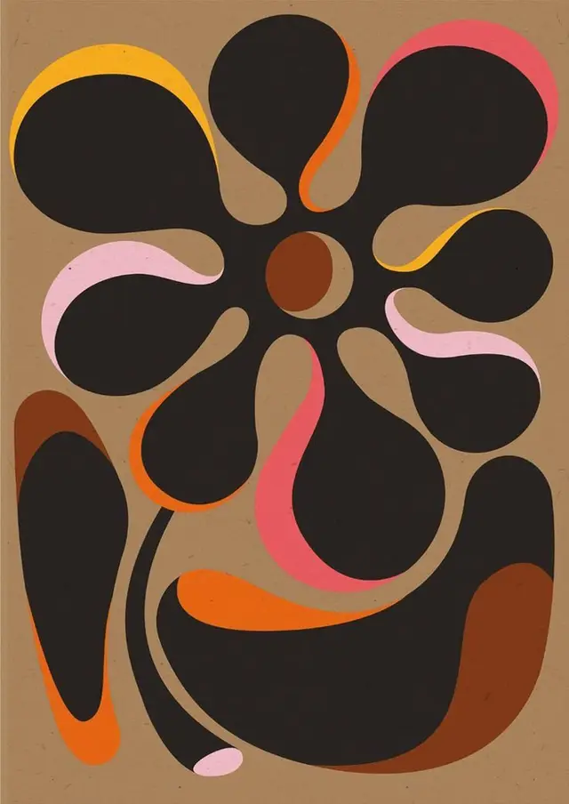 Mid‑Century Abstract Flower on Kraft Paper
