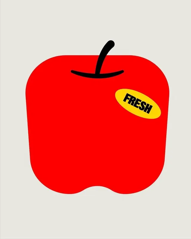 Minimal Red Apple with 'FRESH' Sticker — Pop Art Graphic
