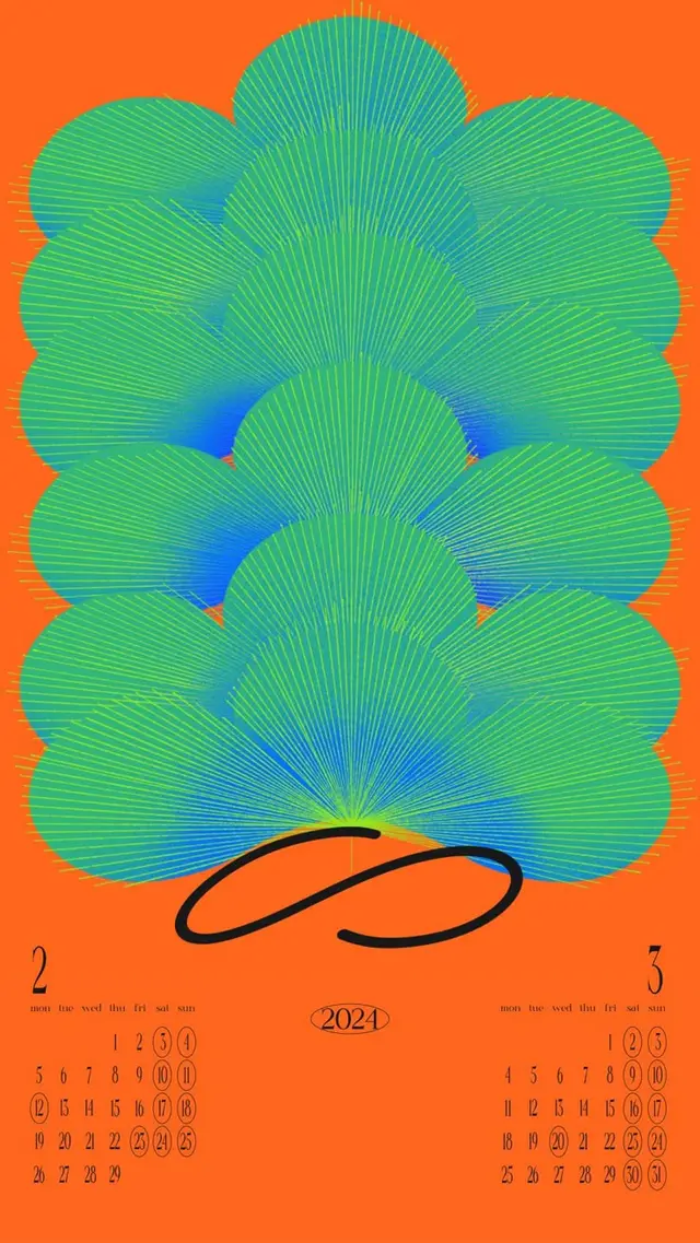 2024 Orange Poster Calendar with Teal Radiating Fans