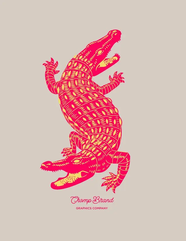 Hot-pink Alligator Poster with 'Chomp Brand' Logo