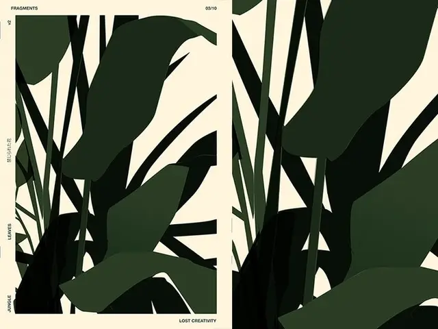 Two-panel botanical poster with dark green leaf silhouettes