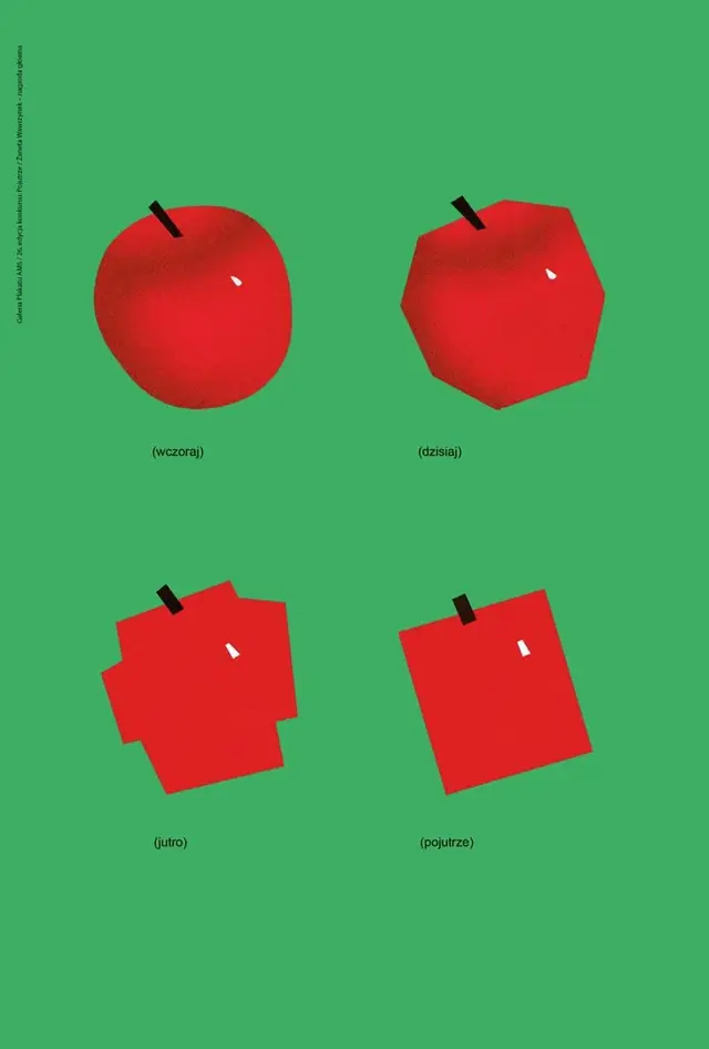 Polish poster — apple shapes reduced over time (wczoraj, dzisiaj, jutro, pojutrze)