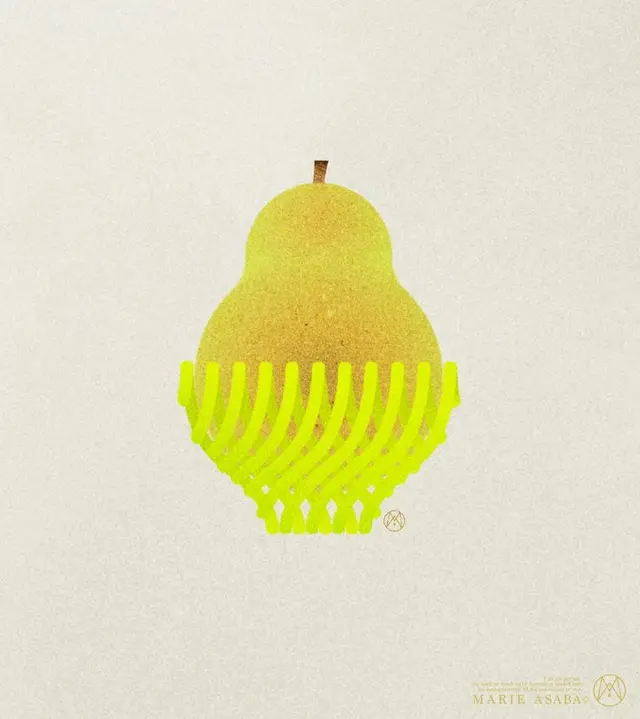 Minimal pear illustration with neon foam sleeve and textured paper
