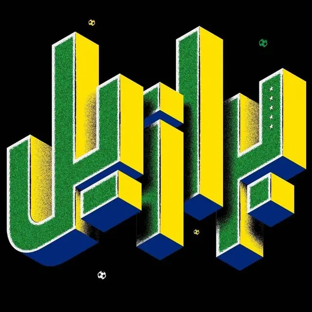 Isometric 3D turf-textured typography with soccer motifs