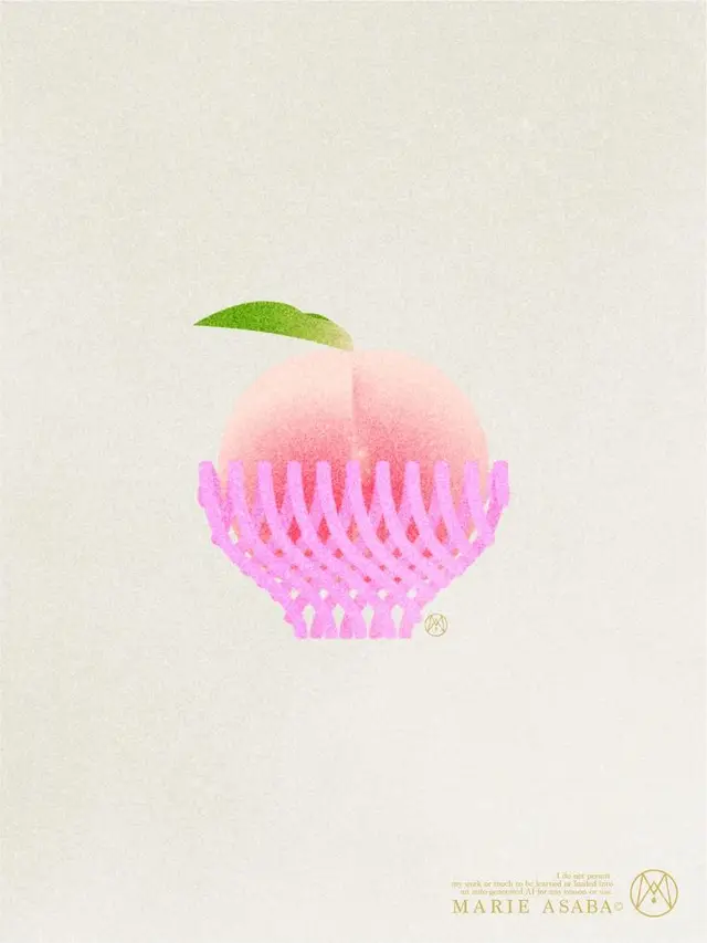 Blush peach in pink foam sleeve — Marie Asaba print