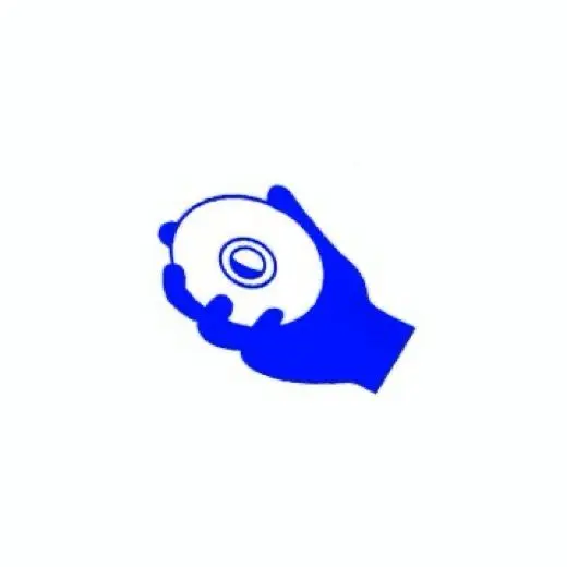 Blue flat icon: hand holding compact disc