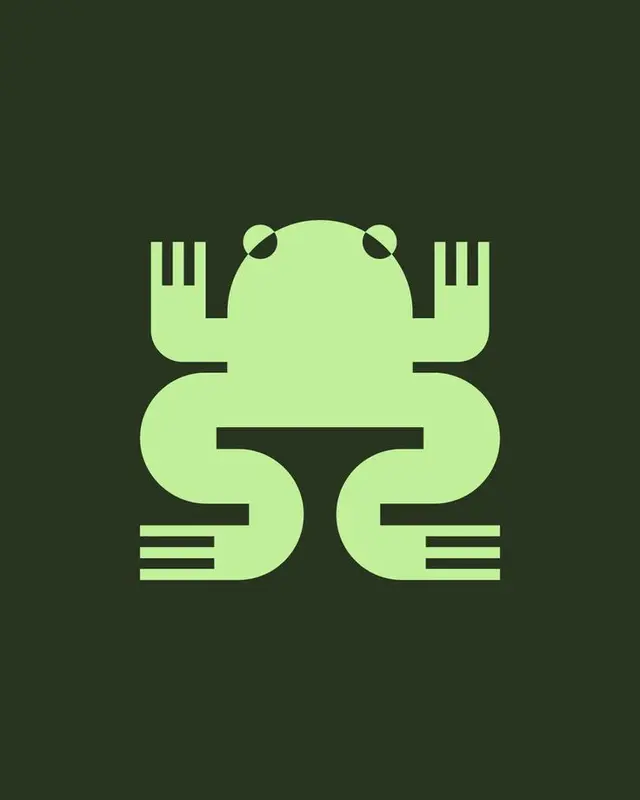 Minimal Geometric Frog Icon — Mint on Forest Green