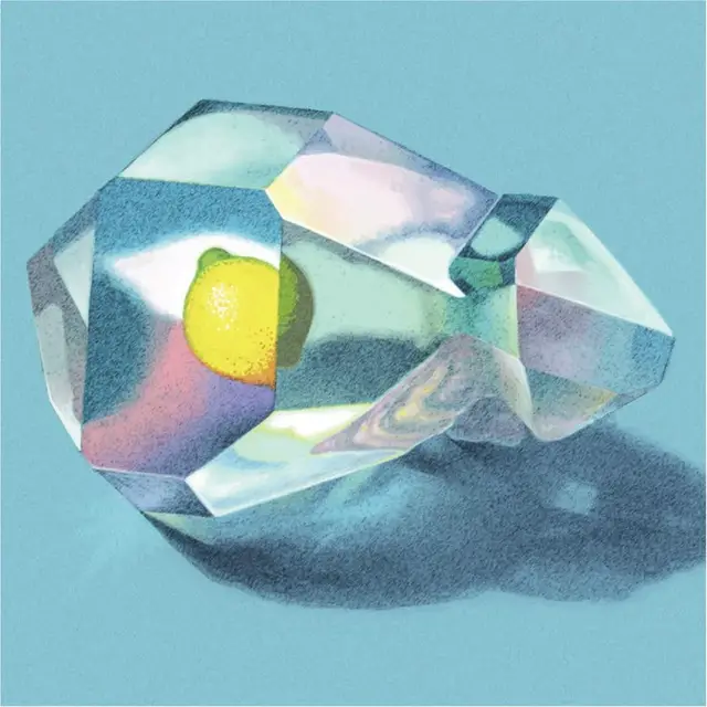 Faceted Glass Prism with Lemon — Colored‑Pencil Still Life
