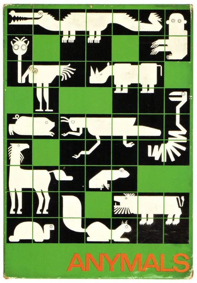 ANYMALS — vintage green-and-black animal silhouette grid cover