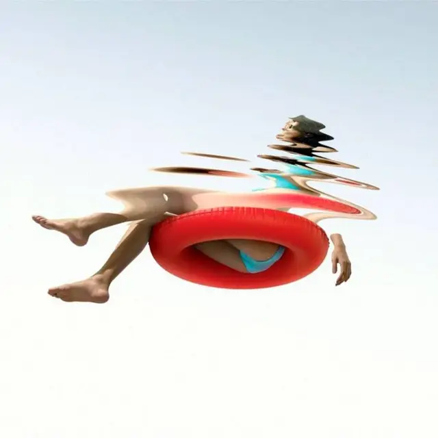 Surreal Float — Red Inner Tube with Ripple Distortion