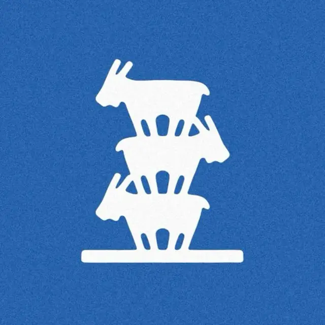 White stacked goat silhouettes on textured blue background