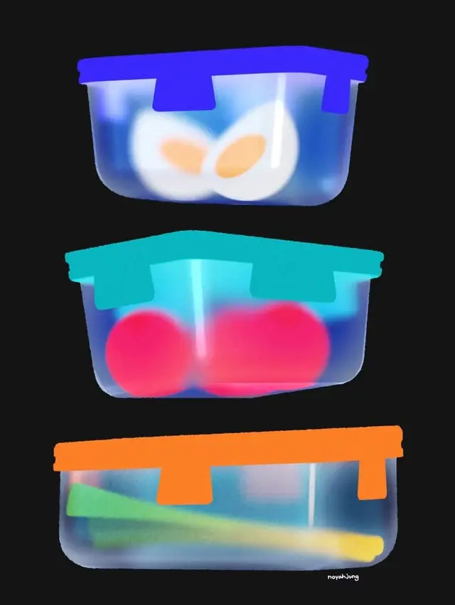 Stacked Translucent Meal-Prep Containers with Neon Lids