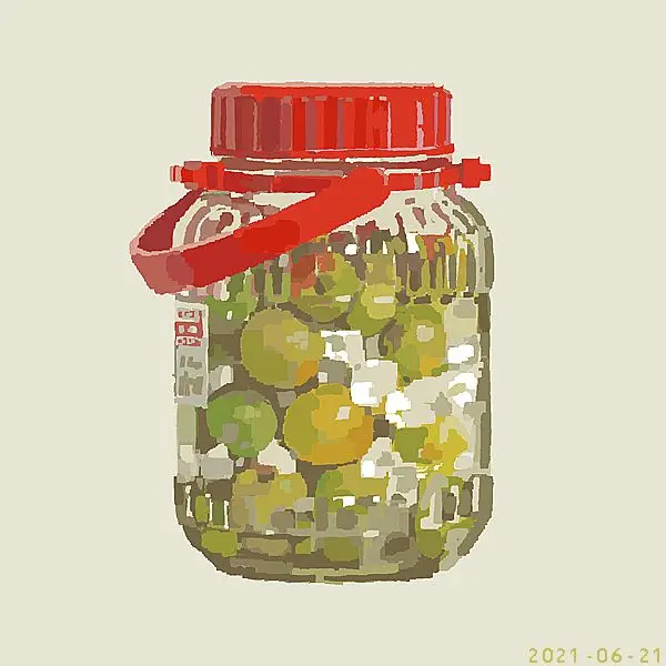 Jar of Preserved Green Plums with Red Lid — Posterized Illustration